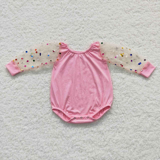 Newborn off shoulder girl pink romper LR0466