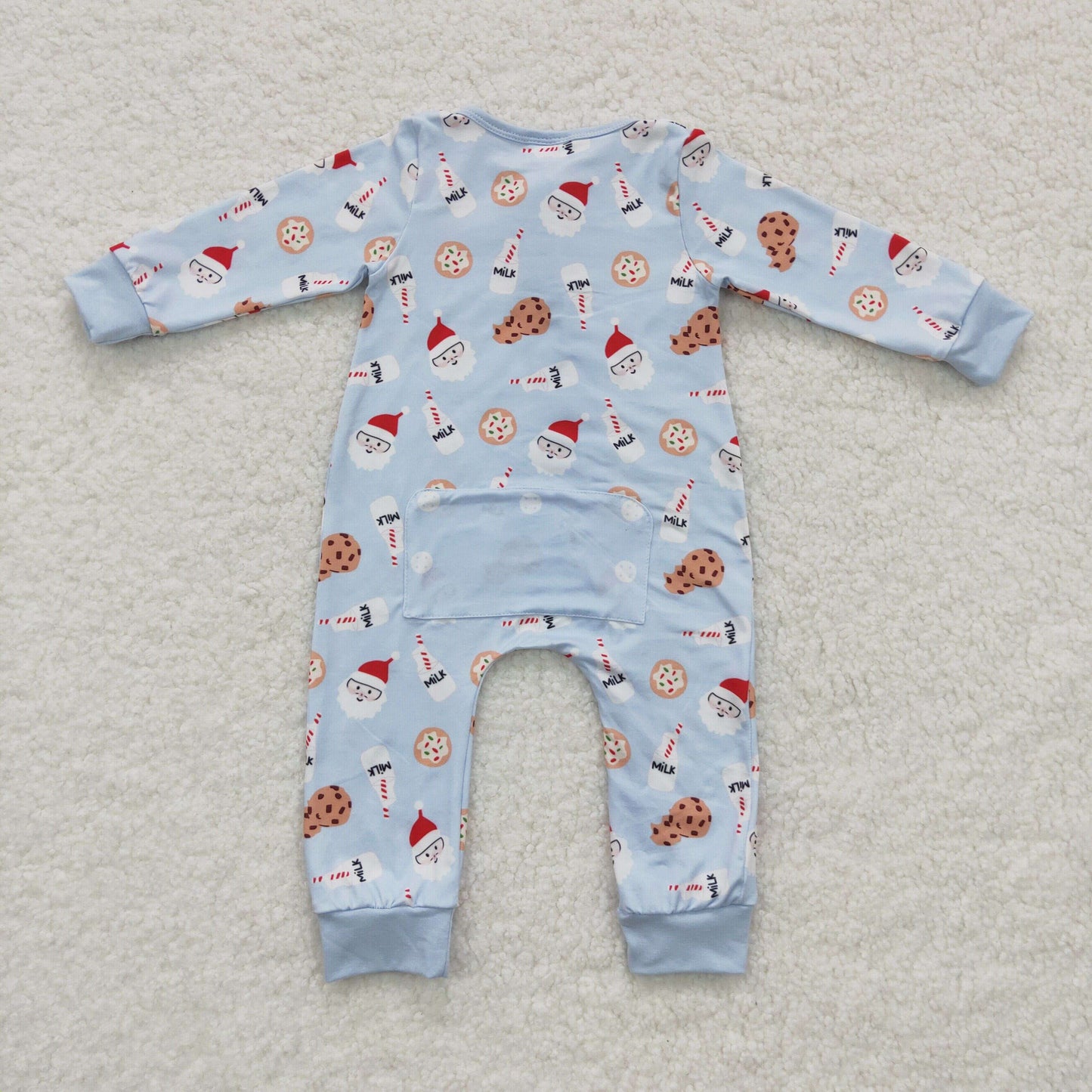 baby Christmas Santa milk print blue zipper onesie LR0472