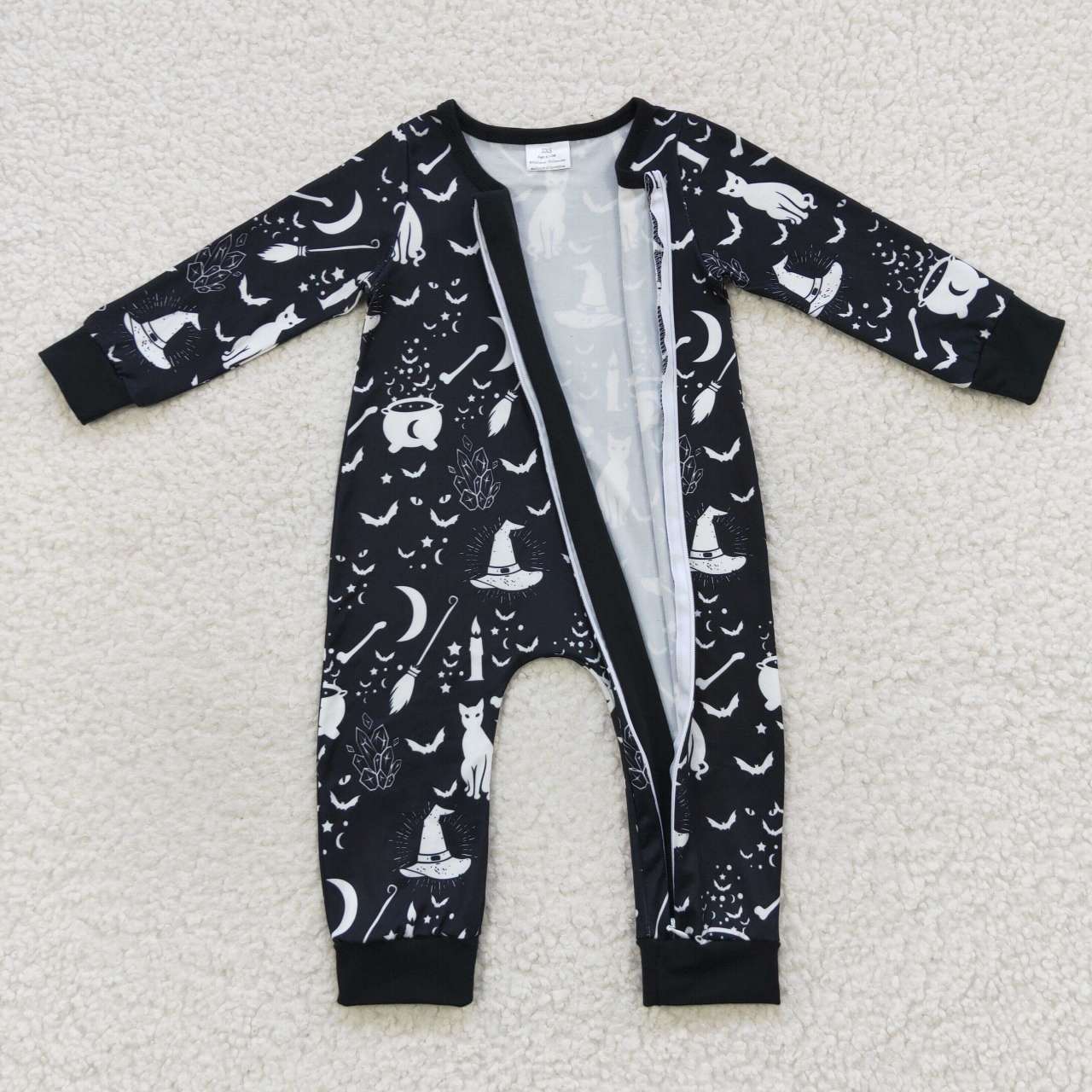 baby black cat bat moon zipper onesie LR0473