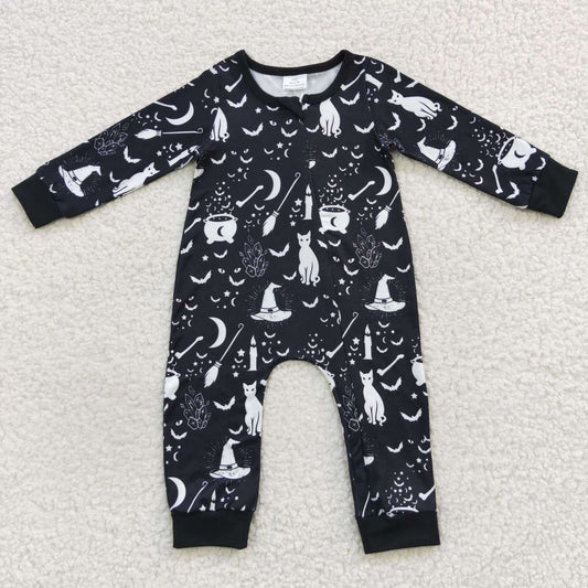 baby black cat bat moon zipper onesie LR0473