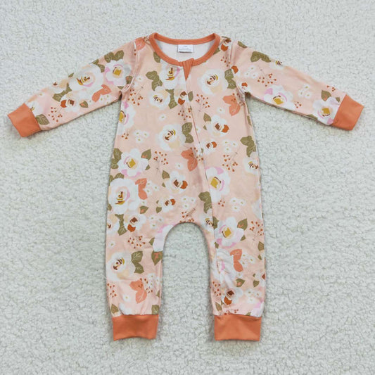 babyorange floral print zipper onesie LR0476