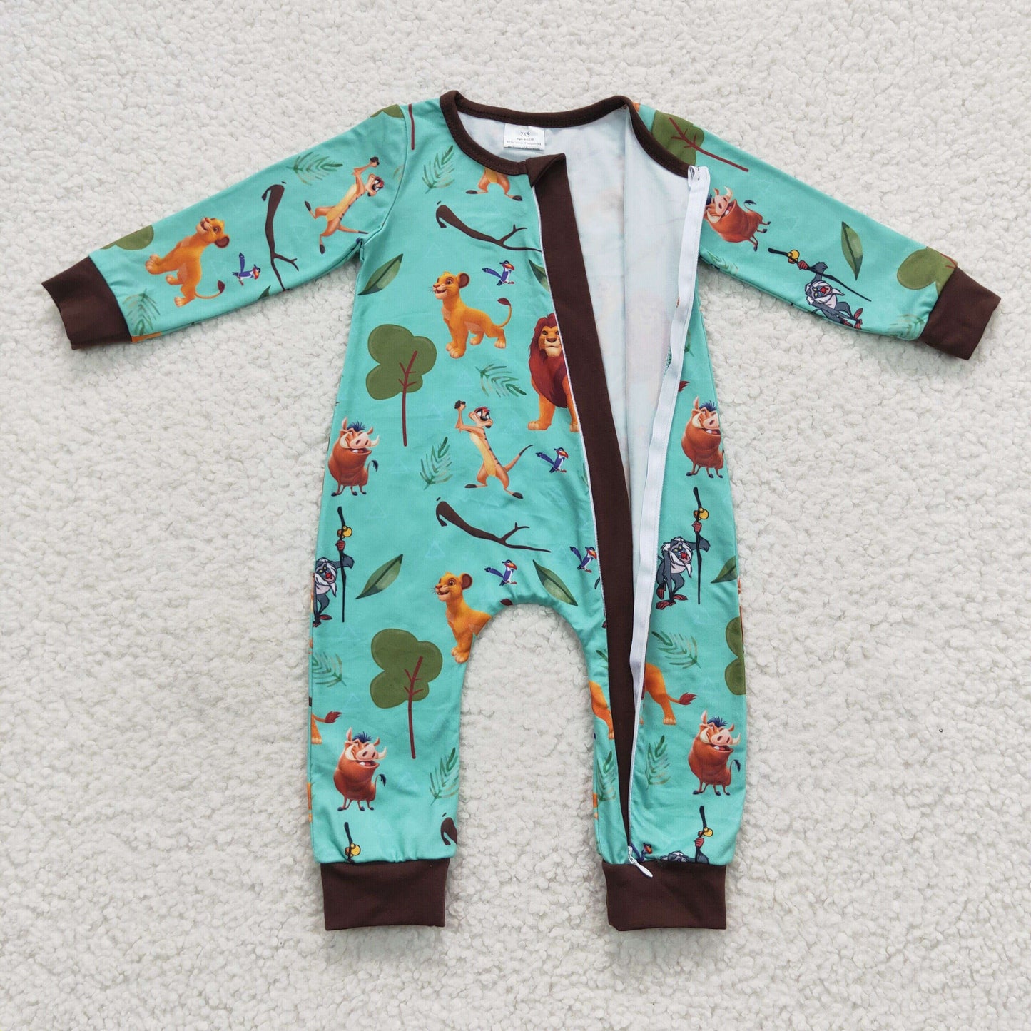 baby green cartoon lion print zipper romper LR0486