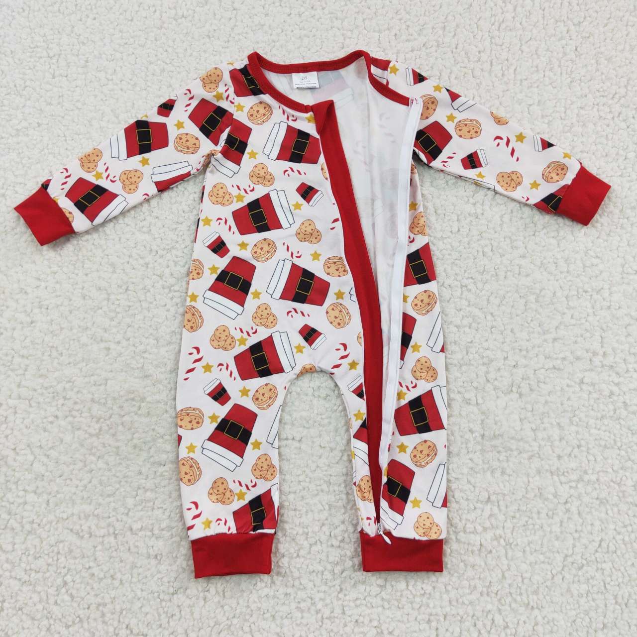 Christmas Santa cookie floral print zipper onesie LR0491