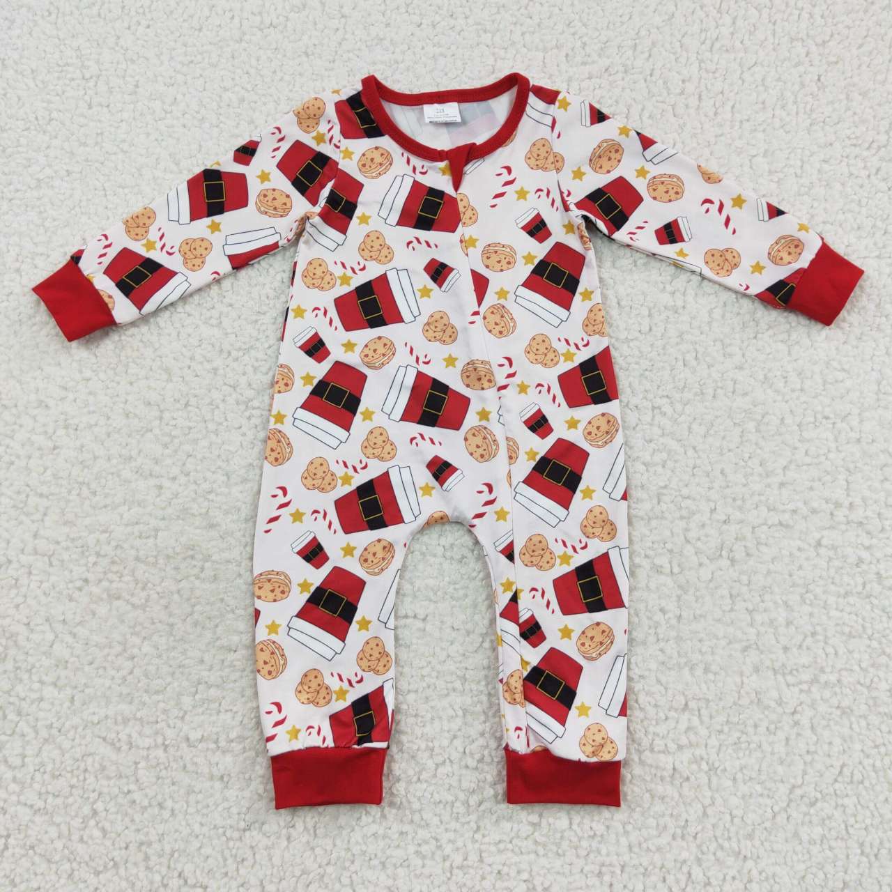 Christmas Santa cookie floral print zipper onesie LR0491