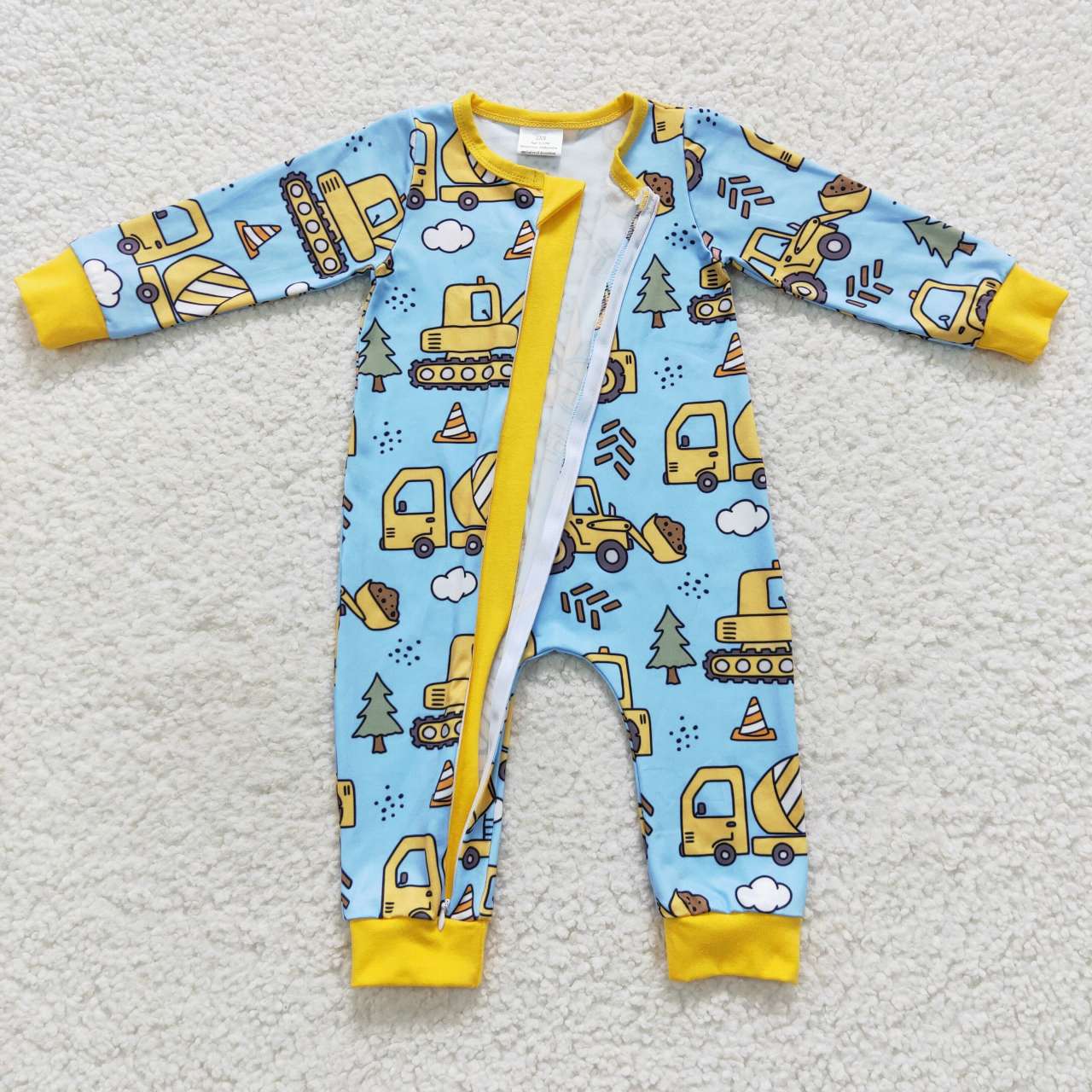 baby truck excavator blue zipper onesie LR0492