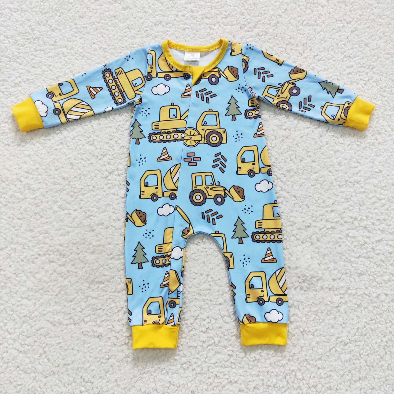 baby truck excavator blue zipper onesie LR0492