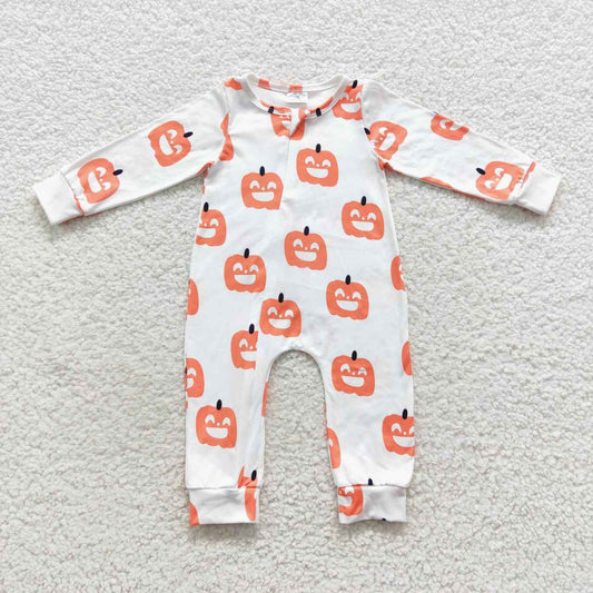 baby Halloween pumpkin smile face zipper onesie LR0495