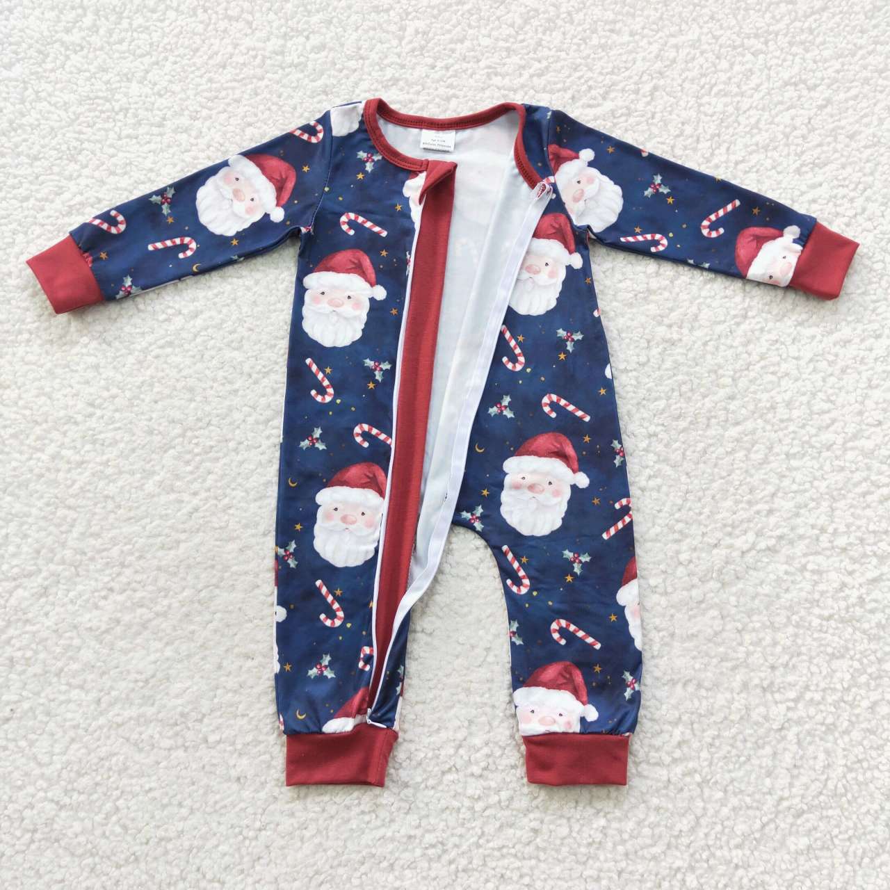 baby Christmas Santa Claus Navy Blue zipper romper LR0498