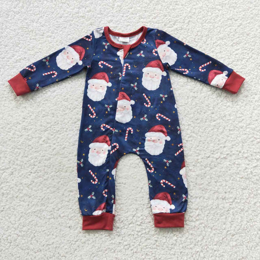 baby Christmas Santa Claus Navy Blue zipper romper LR0498