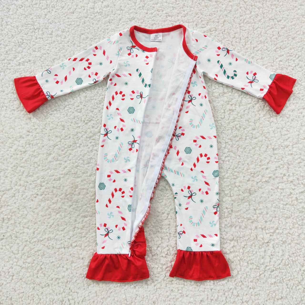 baby girl Christmas candy ruffle lace zipper onesie LR0501