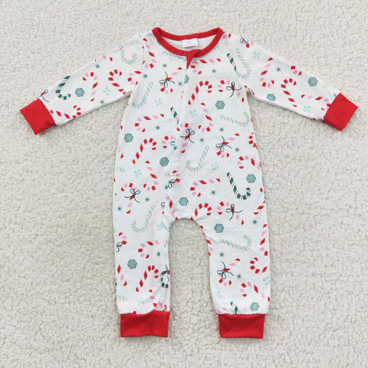 baby girl Christmas candy white zipper onesie LR0506