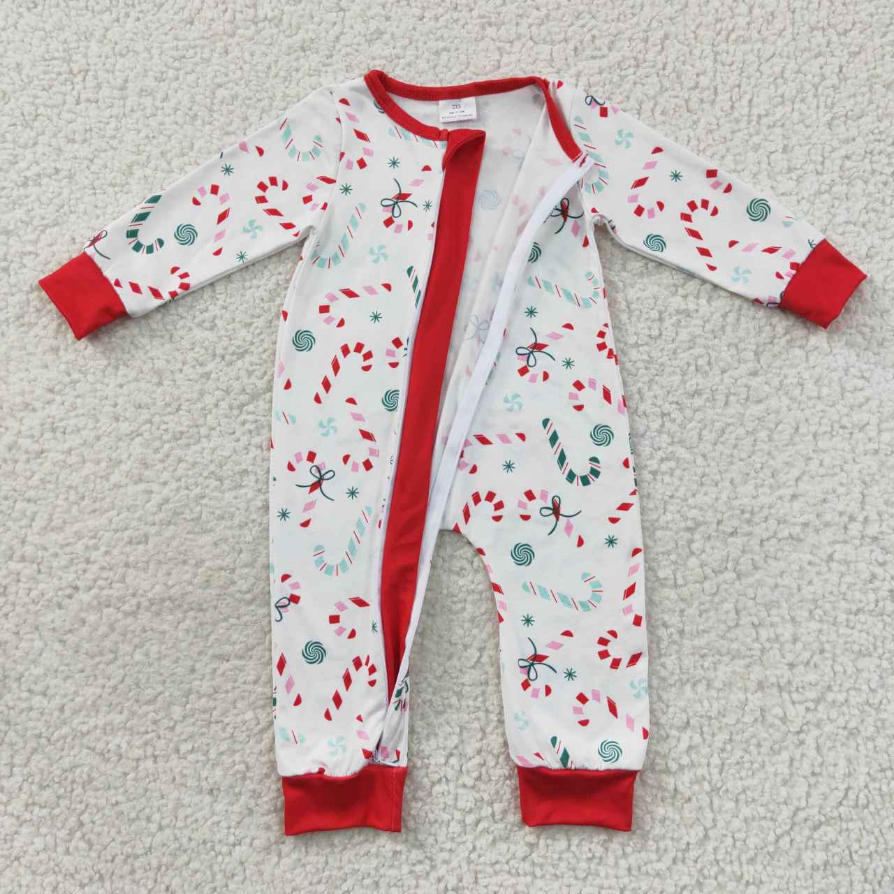 baby girl Christmas candy white zipper onesie LR0506