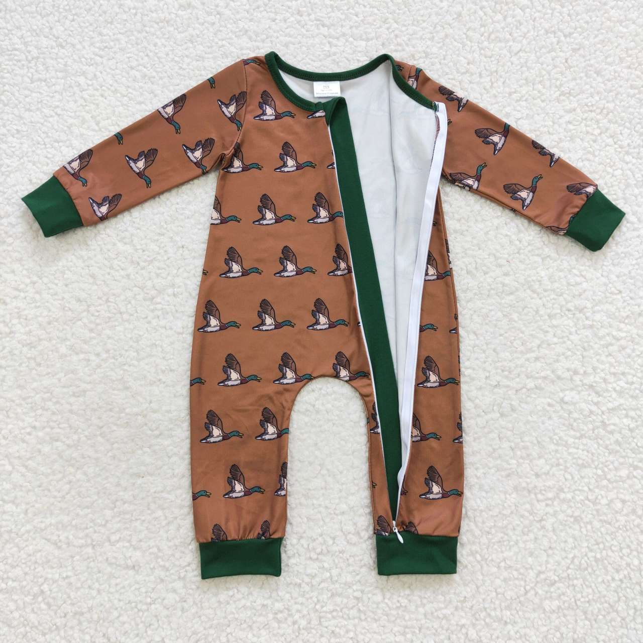 baby autumn brown duck zipper onesie LR0524