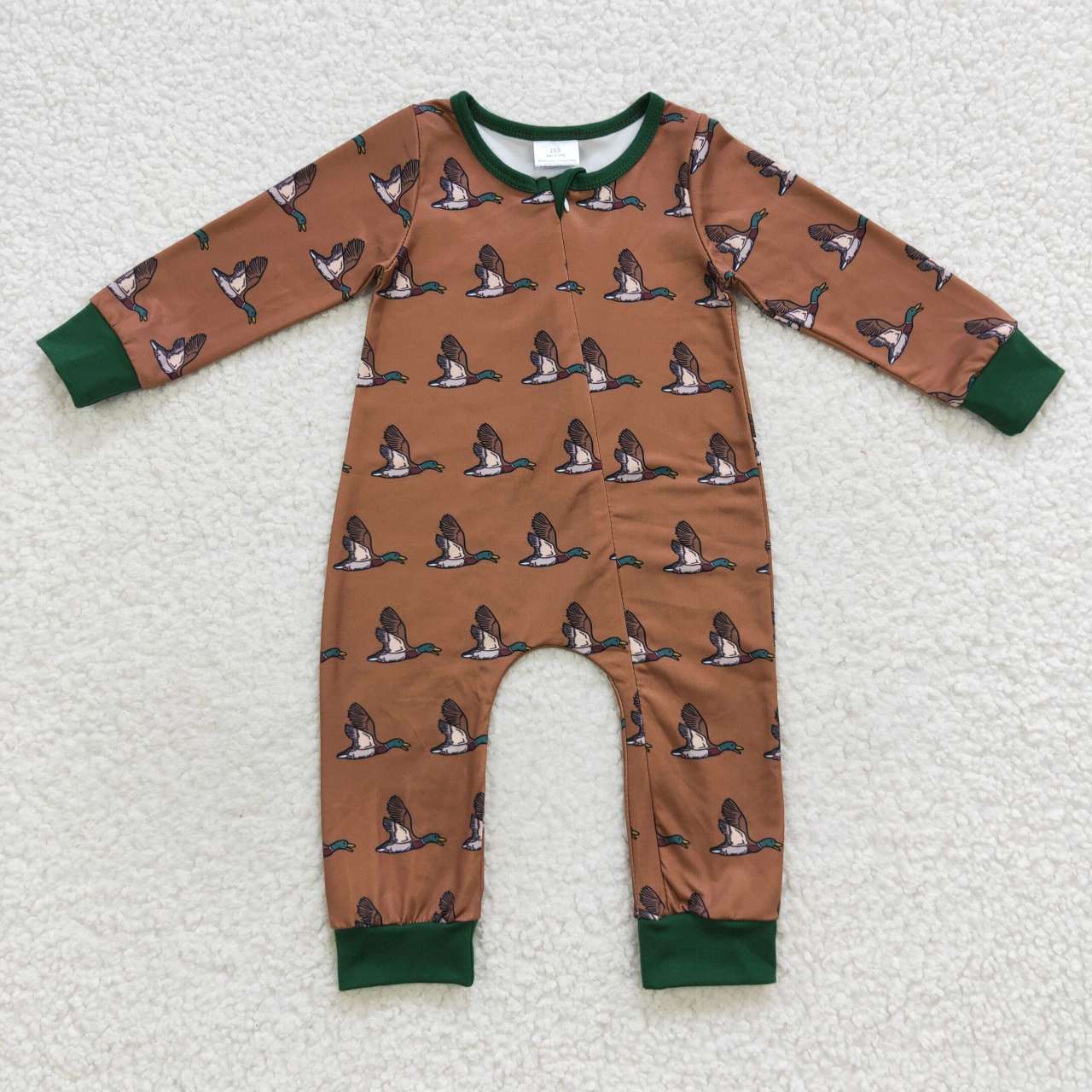 baby autumn brown duck zipper onesie LR0524