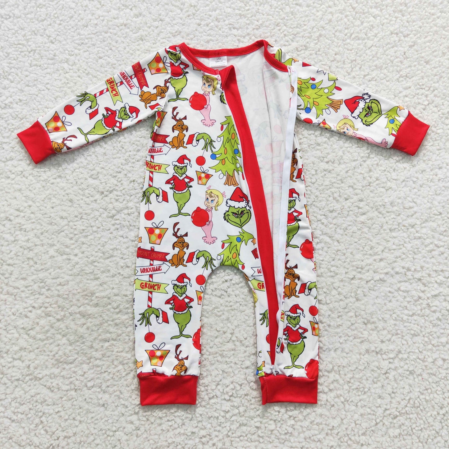 baby boy Christmas green monster zipper onesie LR0530