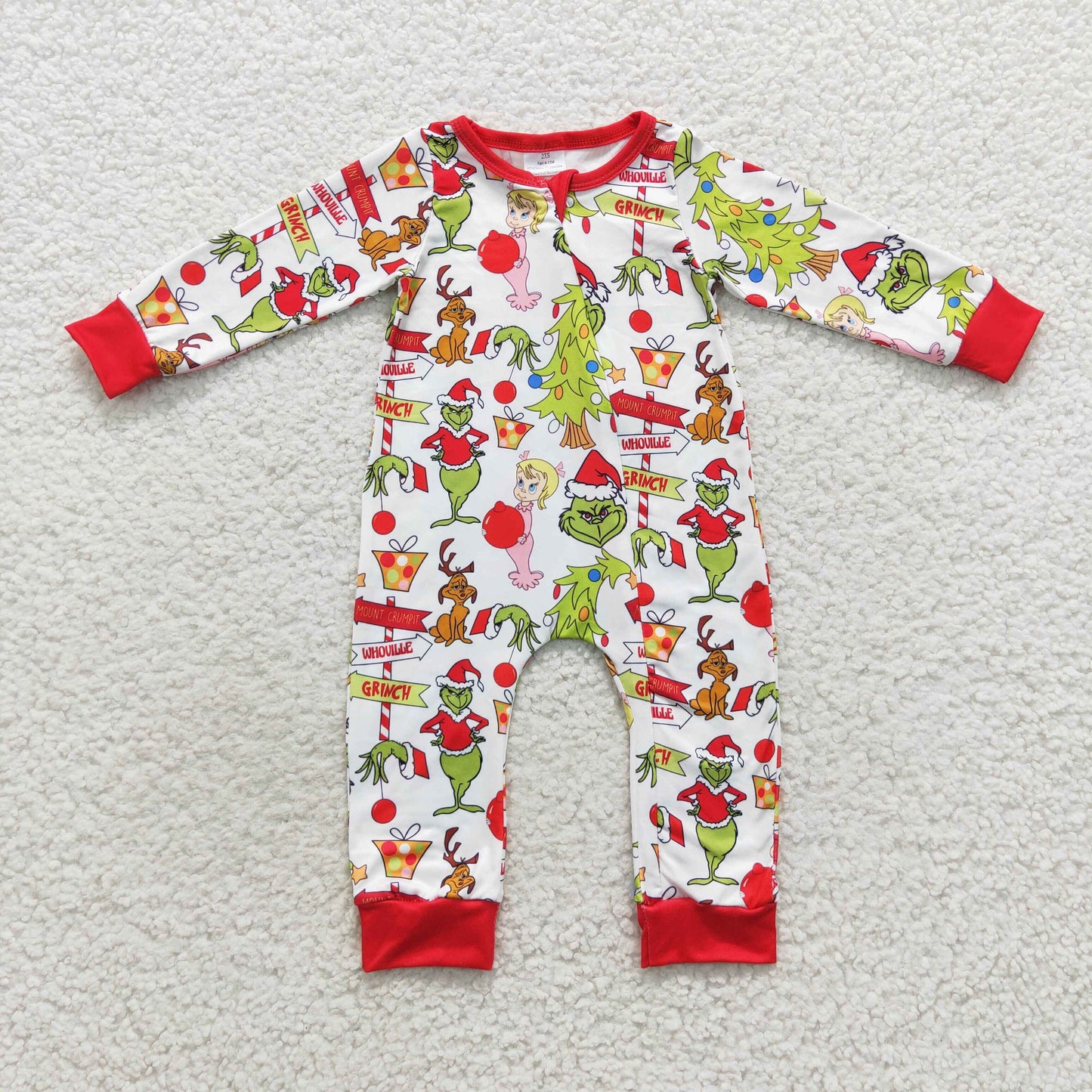 baby boy Christmas green monster zipper onesie LR0530