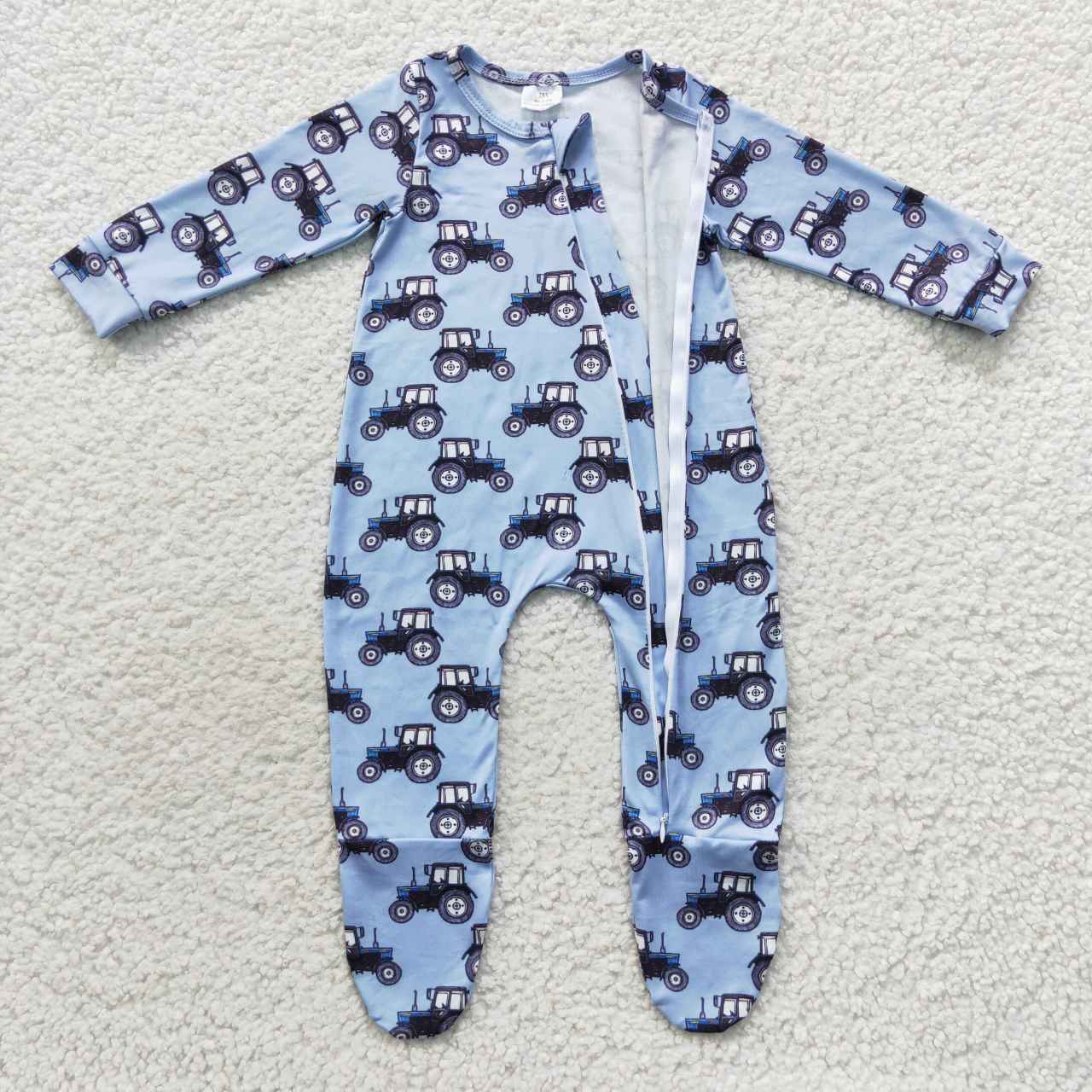 baby blue truck print zipper onesie LR0537