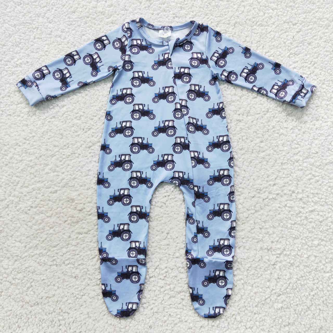 baby blue truck print zipper onesie LR0537