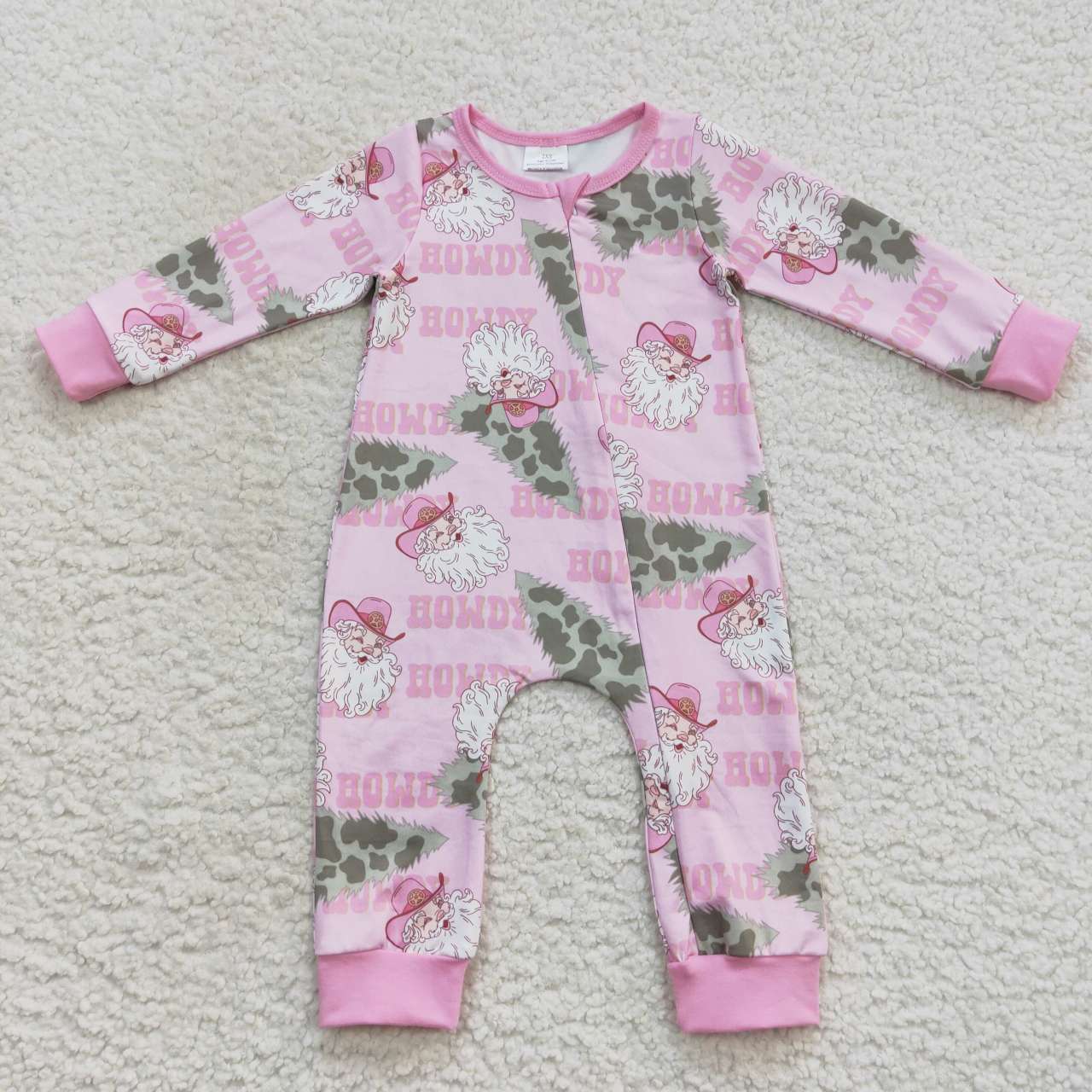 LR0548 baby girl Christmas santa claus pink zipper onesie