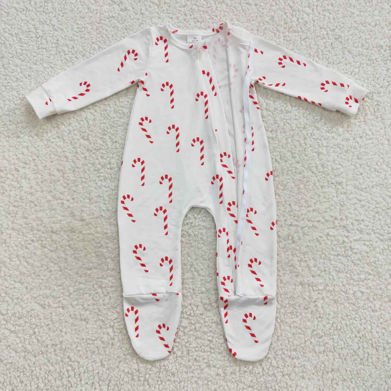 baby white christmas candy print zipper onesie LR0551