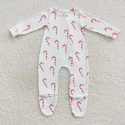 baby white christmas candy print zipper onesie LR0551