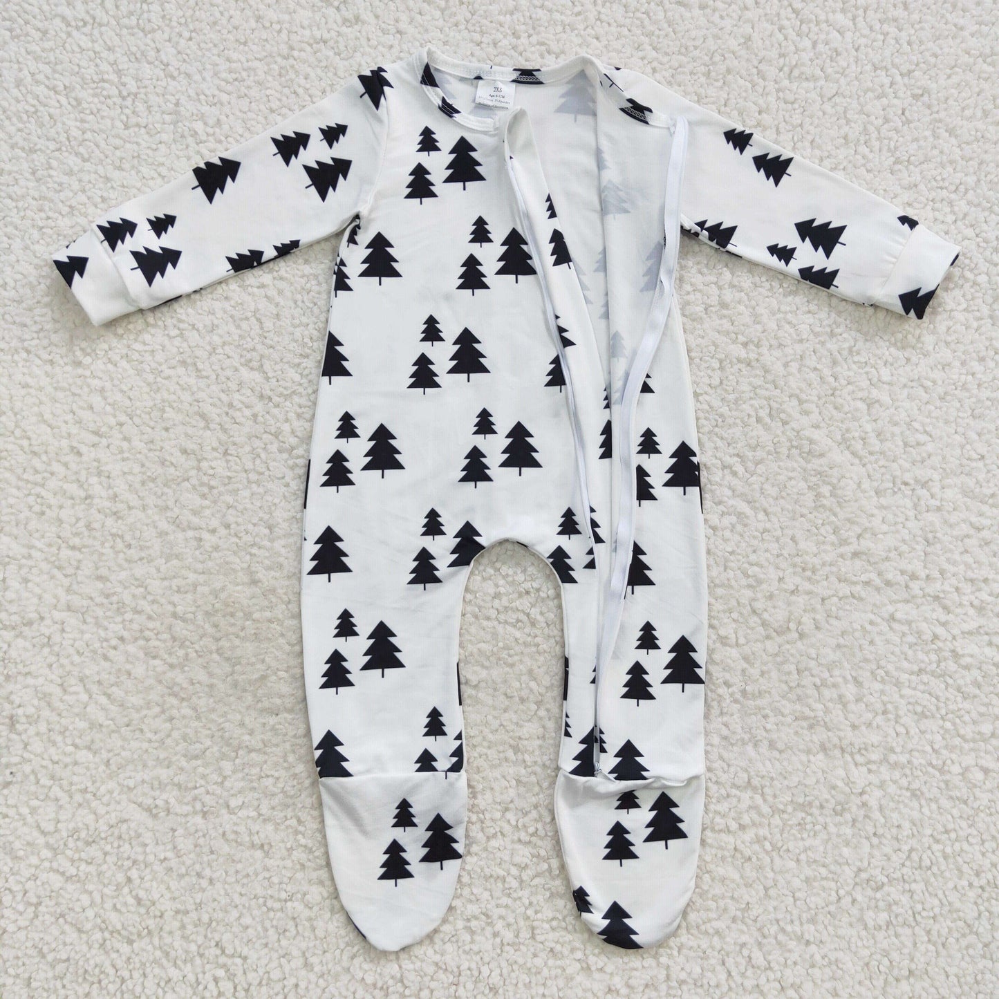 baby white christmas tree print zipper onesie LR0552