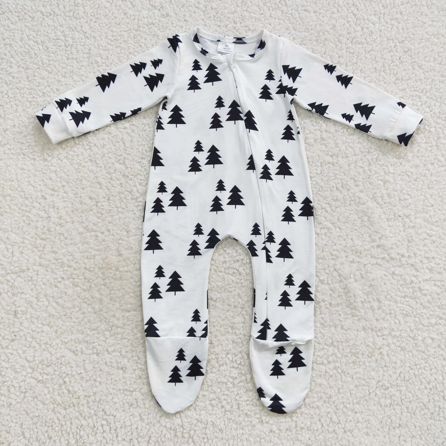 baby white christmas tree print zipper onesie LR0552