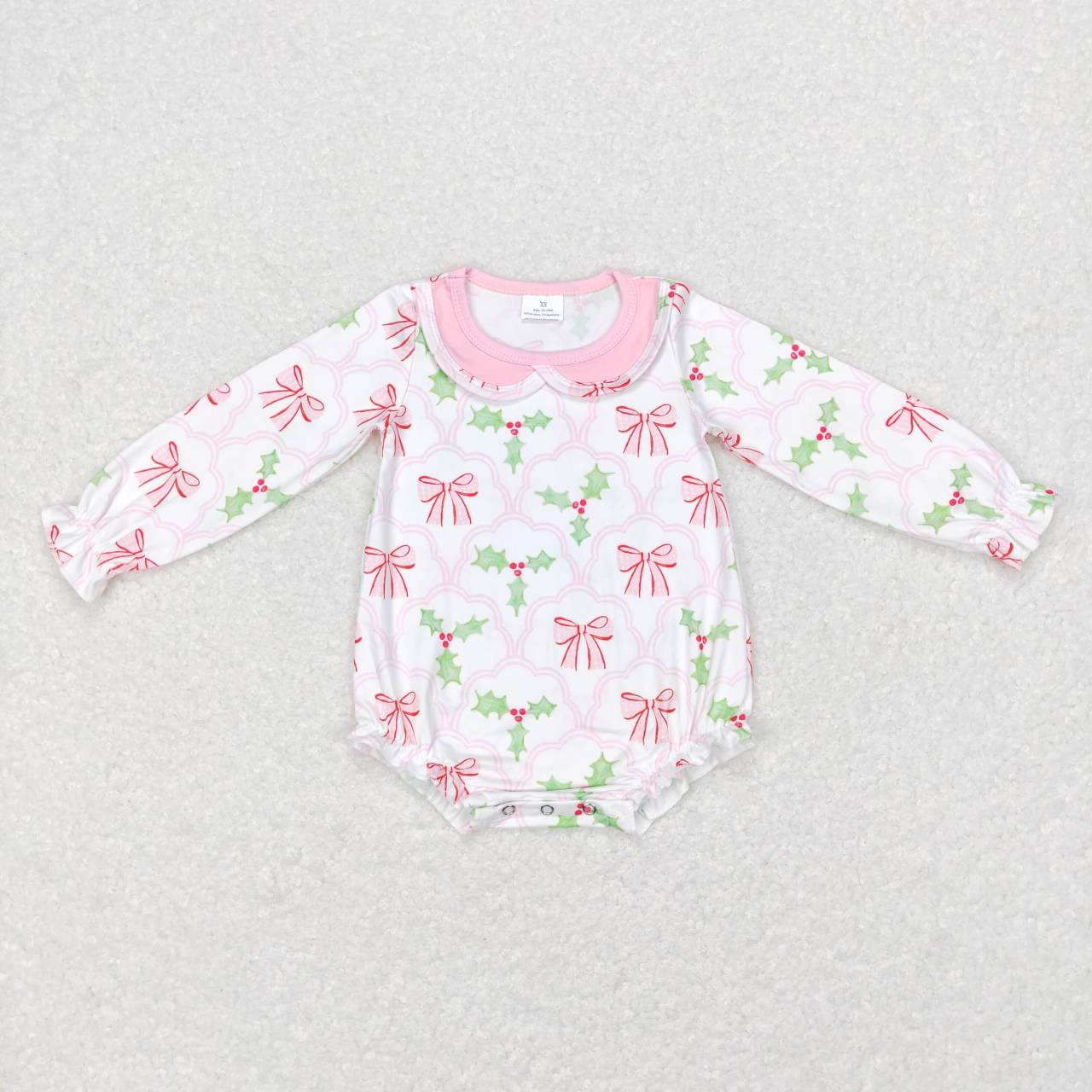 LR0577 baby bow pink long sleeve onesie