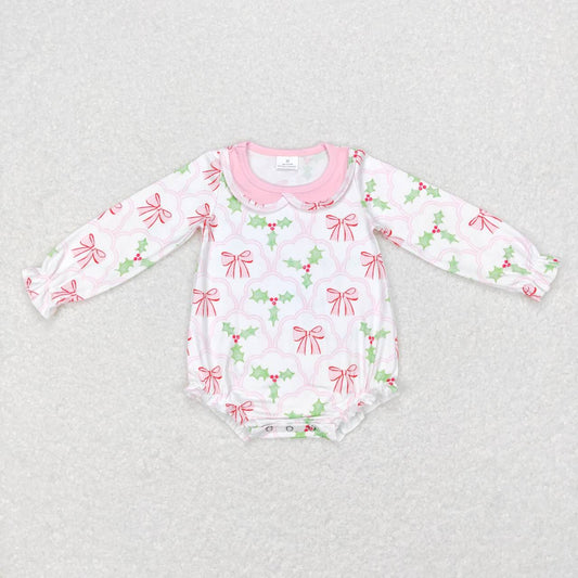 LR0577 baby bow pink long sleeve onesie