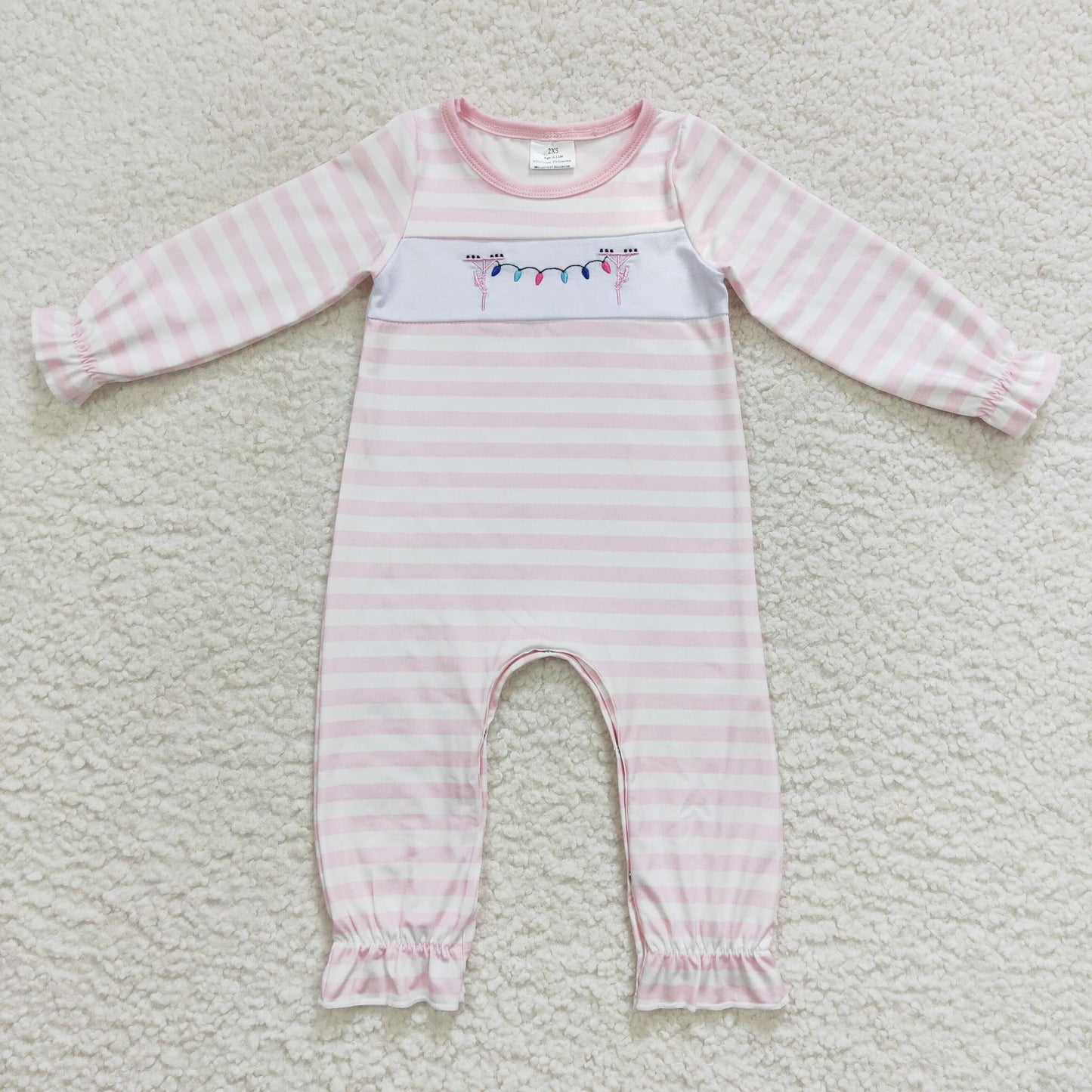 LR0582 girls pink striped long sleeve onesie