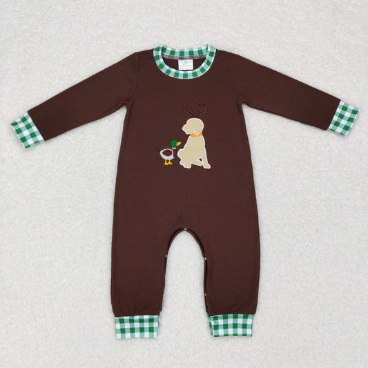 LR0591 baby boy clothes embroidery dog and duck romper