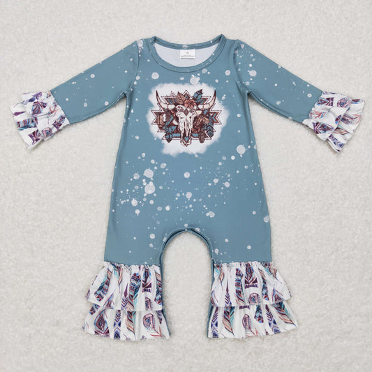 LR0593  baby girl cow winter romper