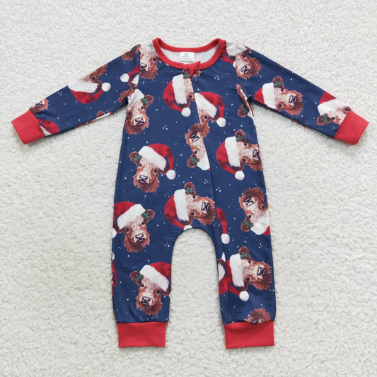 LR0597  baby boy Christmas santa cow  zipper romper