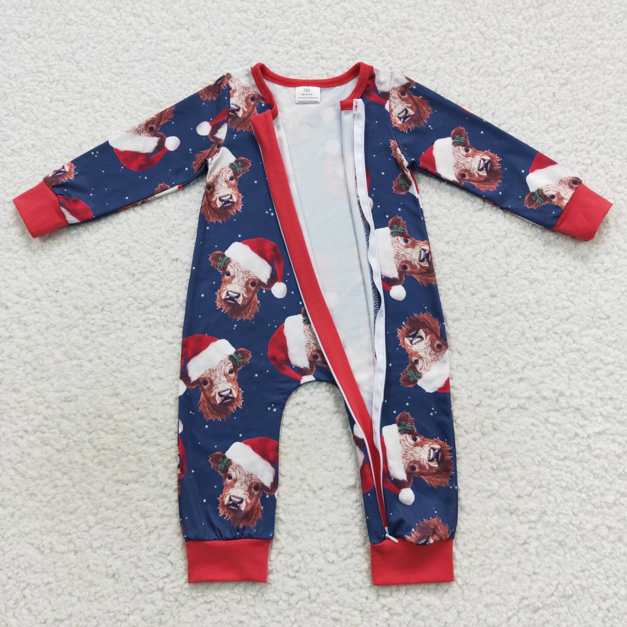 LR0597  baby boy Christmas santa cow  zipper romper