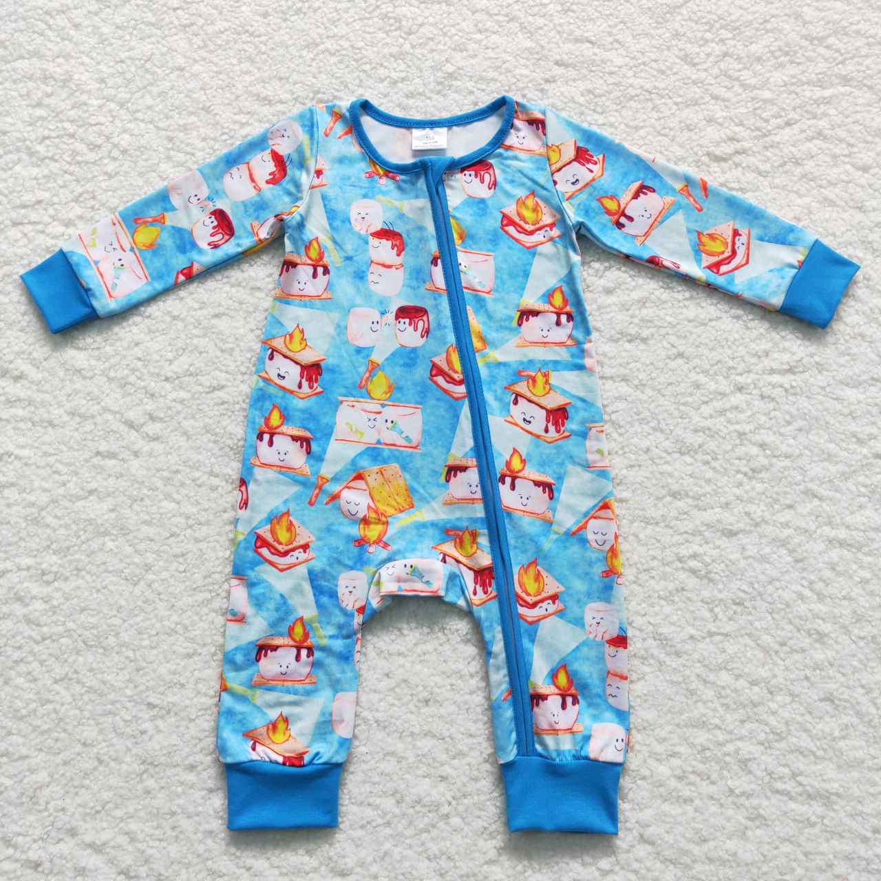 LR0617 baby boy blue cartoon print zipper onesie