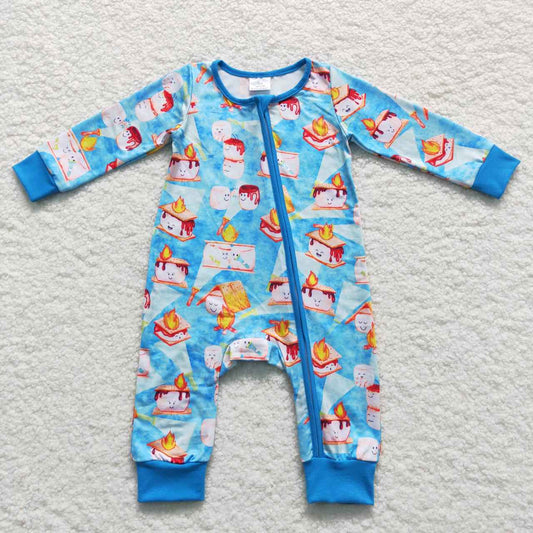 LR0617 baby boy blue cartoon print zipper onesie