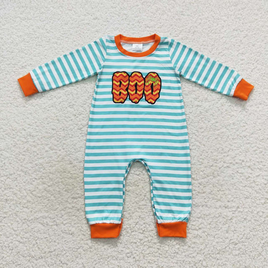 LR0620 baby blue letter print striped onesie