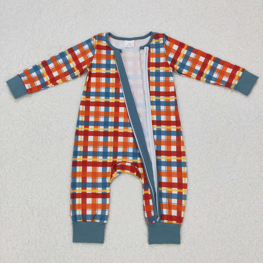 LR0622  baby colorful plaid zipper onesie