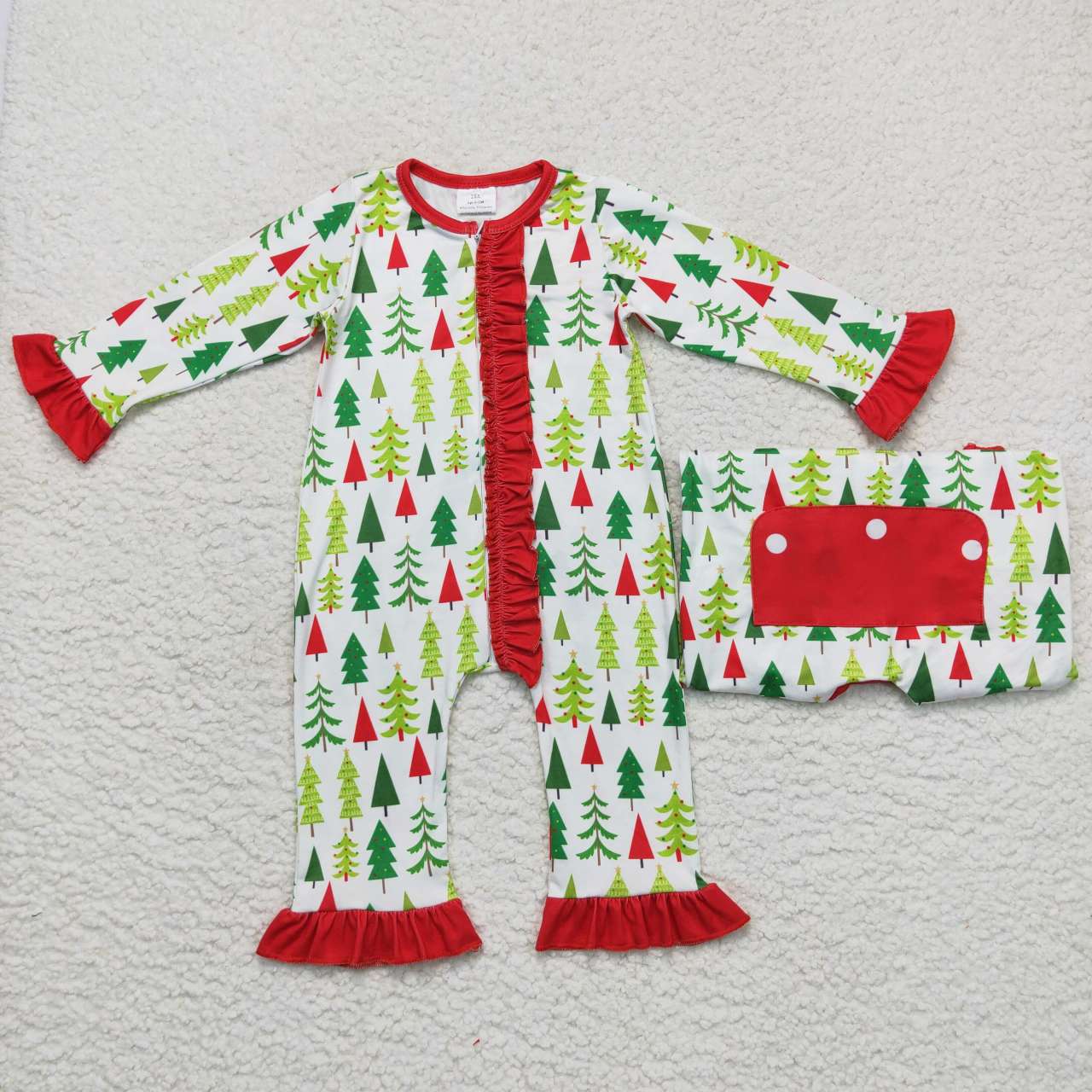 Family Sibling Green Red Trees Button Top Pants Christmas Pajamas Sets Zipper Footie Rompers Women Pants