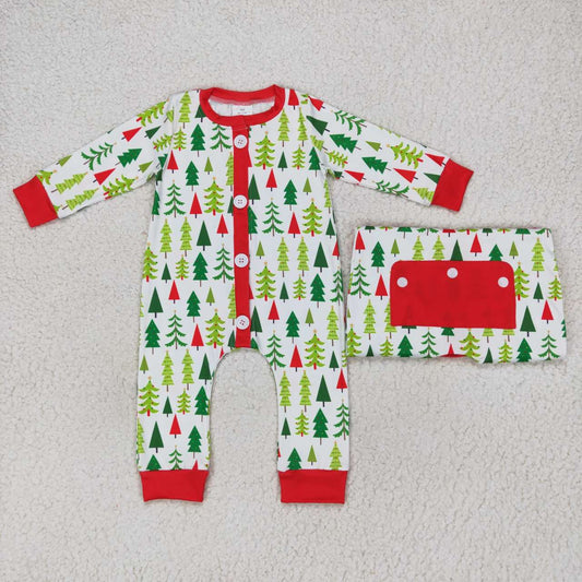 LR0627 boy Christmas tree long sleeve onesie