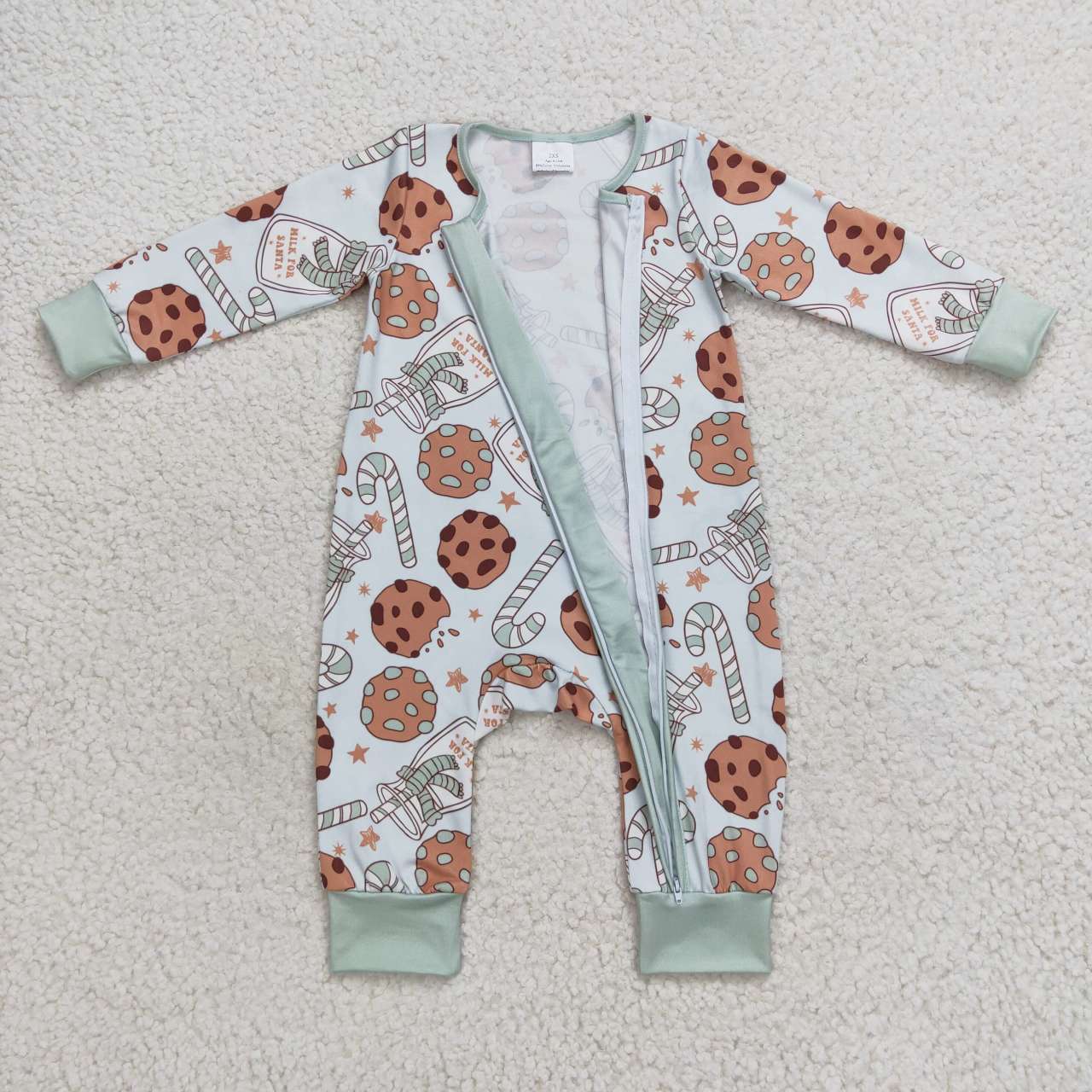 LR0631 baby green boy christmas cookie candy onesie