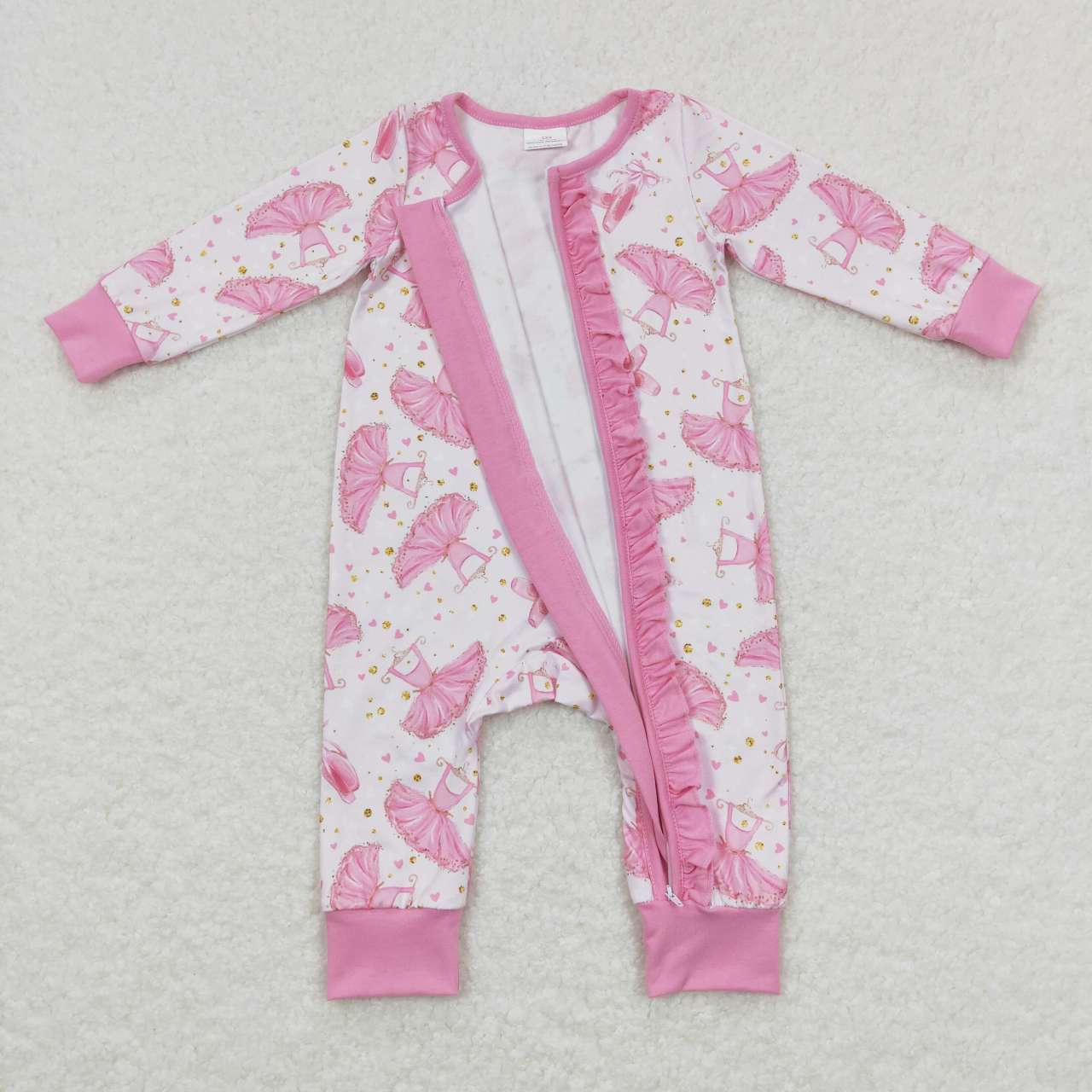 LR0647 baby girl  pink dress print zipper onesie