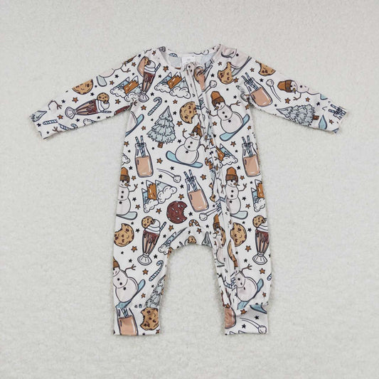 LR0651 baby winter snowmen print zipper onesie