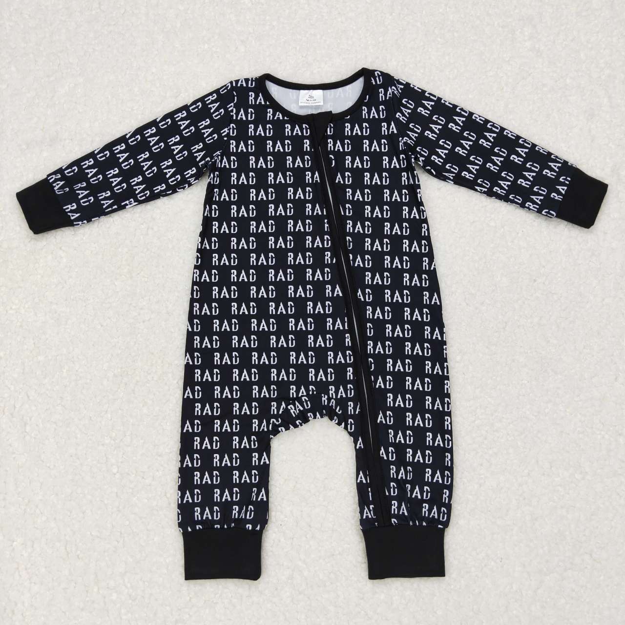 LR0653 baby black letter print zipper onesie