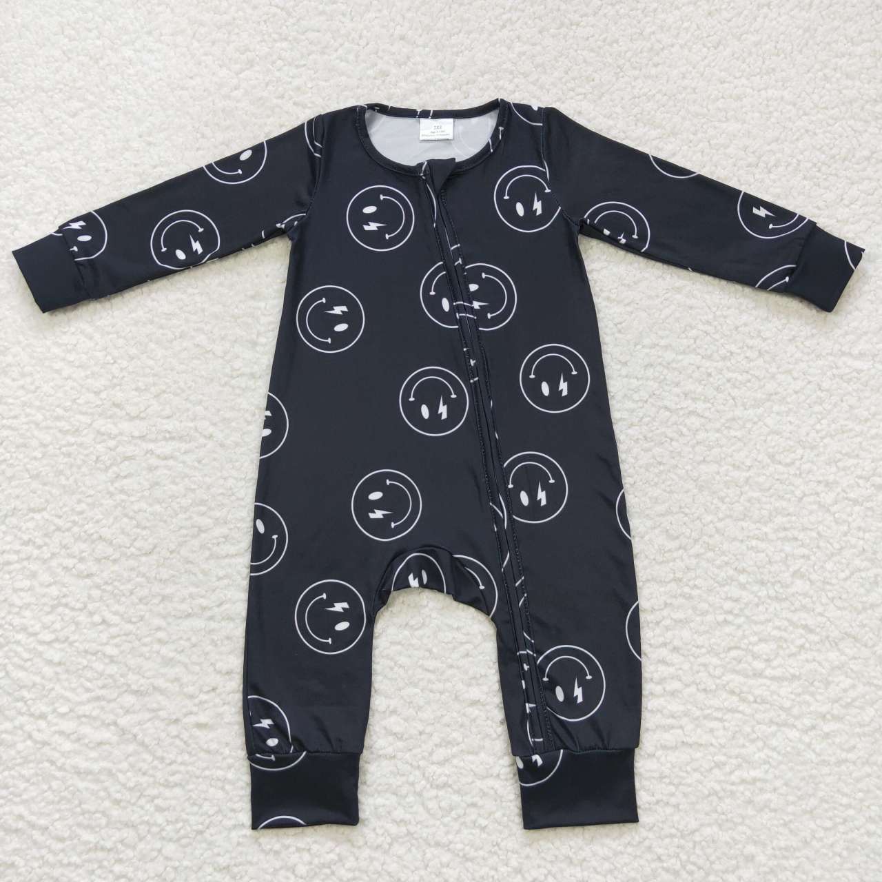 LR0654 baby black smile face print zipper onesie