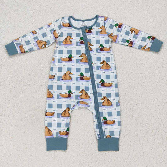 LR0657 baby  blue cartoon duck print zipper onesie