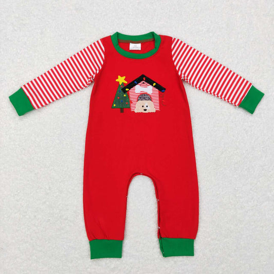 LR0659 boy Christmas dog embroidery onesie