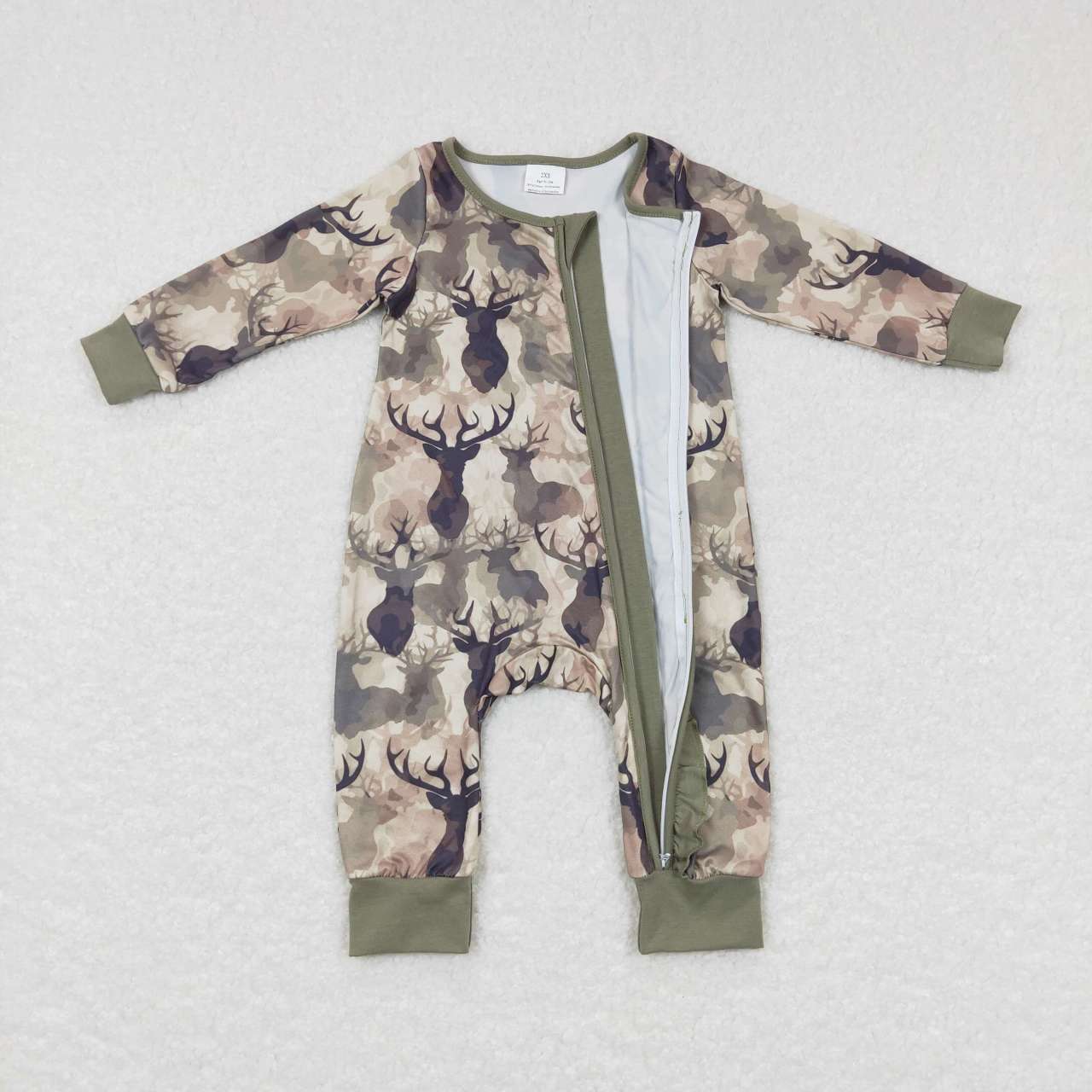 LR0661 baby girl  Camouflage elk print zipper onesie