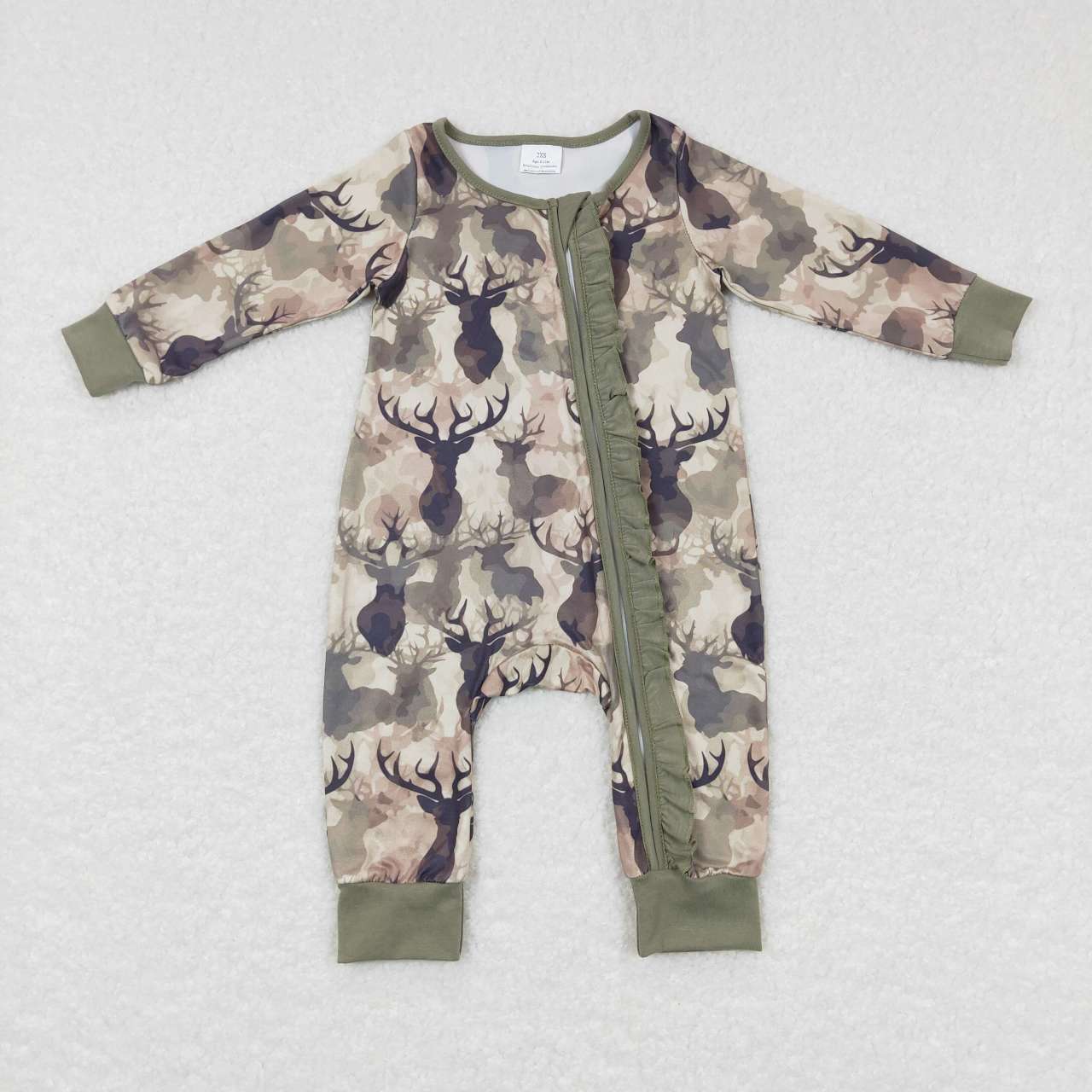 LR0661 baby girl  Camouflage elk print zipper onesie