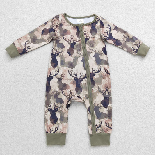 LR0662 baby boy clothes hunting camo deer zipper winter romper